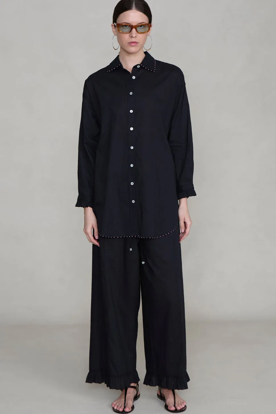 Cotton Ruffle Set Black