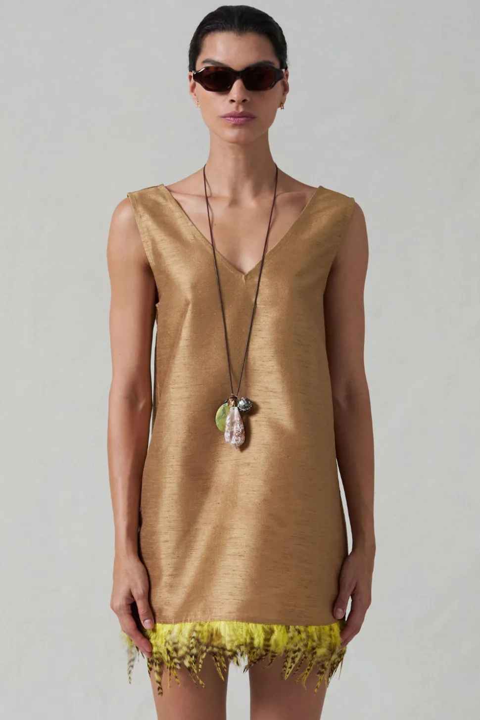 Feather Dupioni Tank Camel