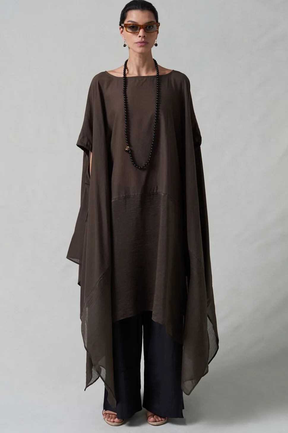 High Low Cotton Silk Caftan Earth
