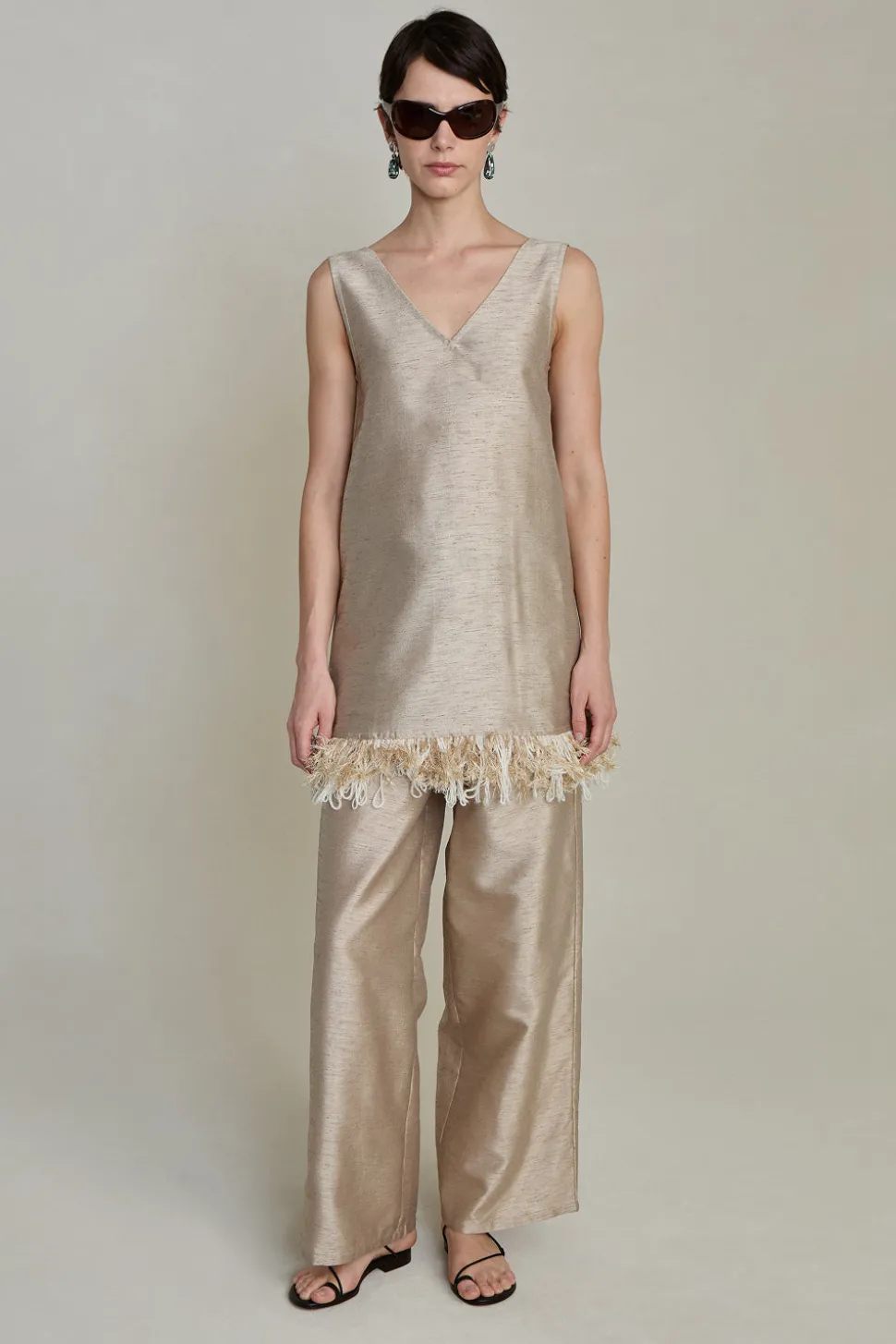 Tangled Yarn Dupioni Tank Taupe