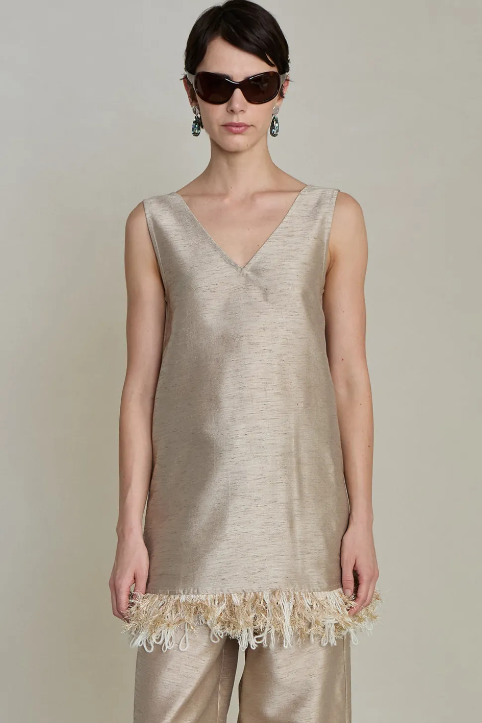 Tangled Yarn Dupioni Tank Taupe