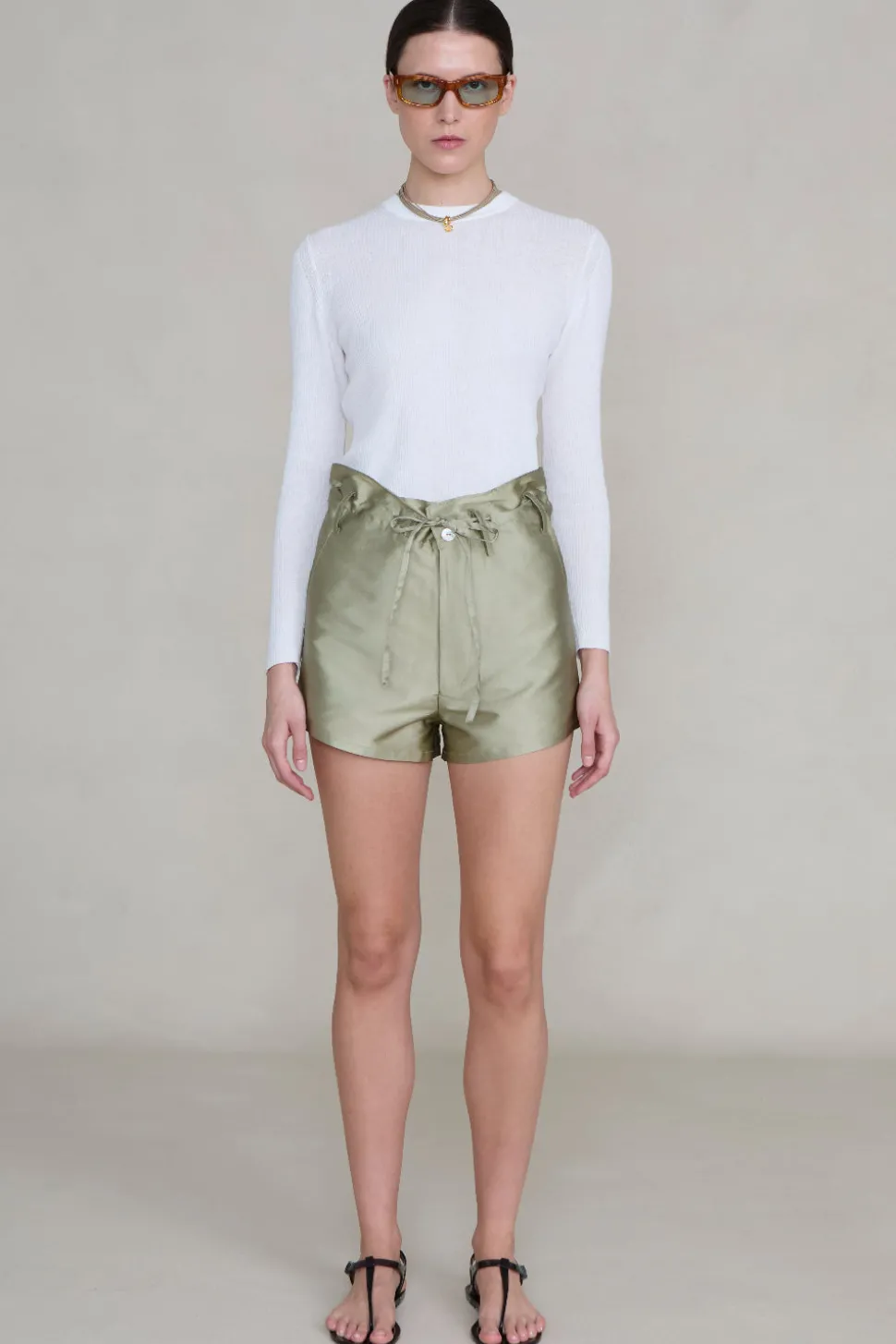 Techno Taffeta Shorts Sage
