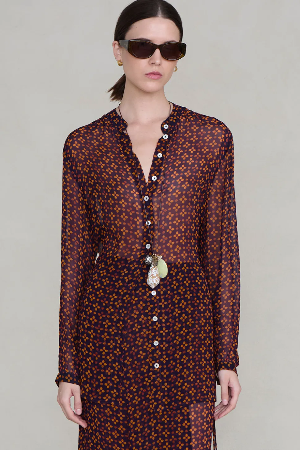 Tethered Button Up Shirt Plum