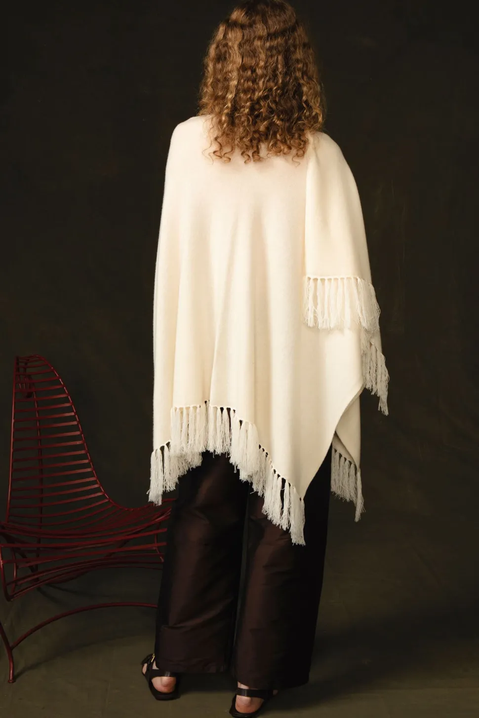 Wool Cashmere Knit Cape Aspen White